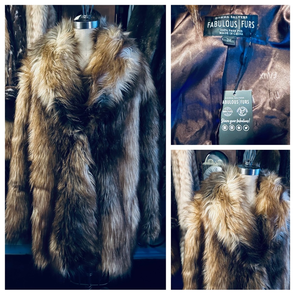 Donna Salyers Fabulous Furs Luxurious Fox Faux Fur Coat